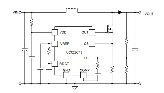 Application Circuit Diagram - Texas Instruments UCCx8C5x/UCCx8C5x-Q1 Current-Mode PWM Controllers